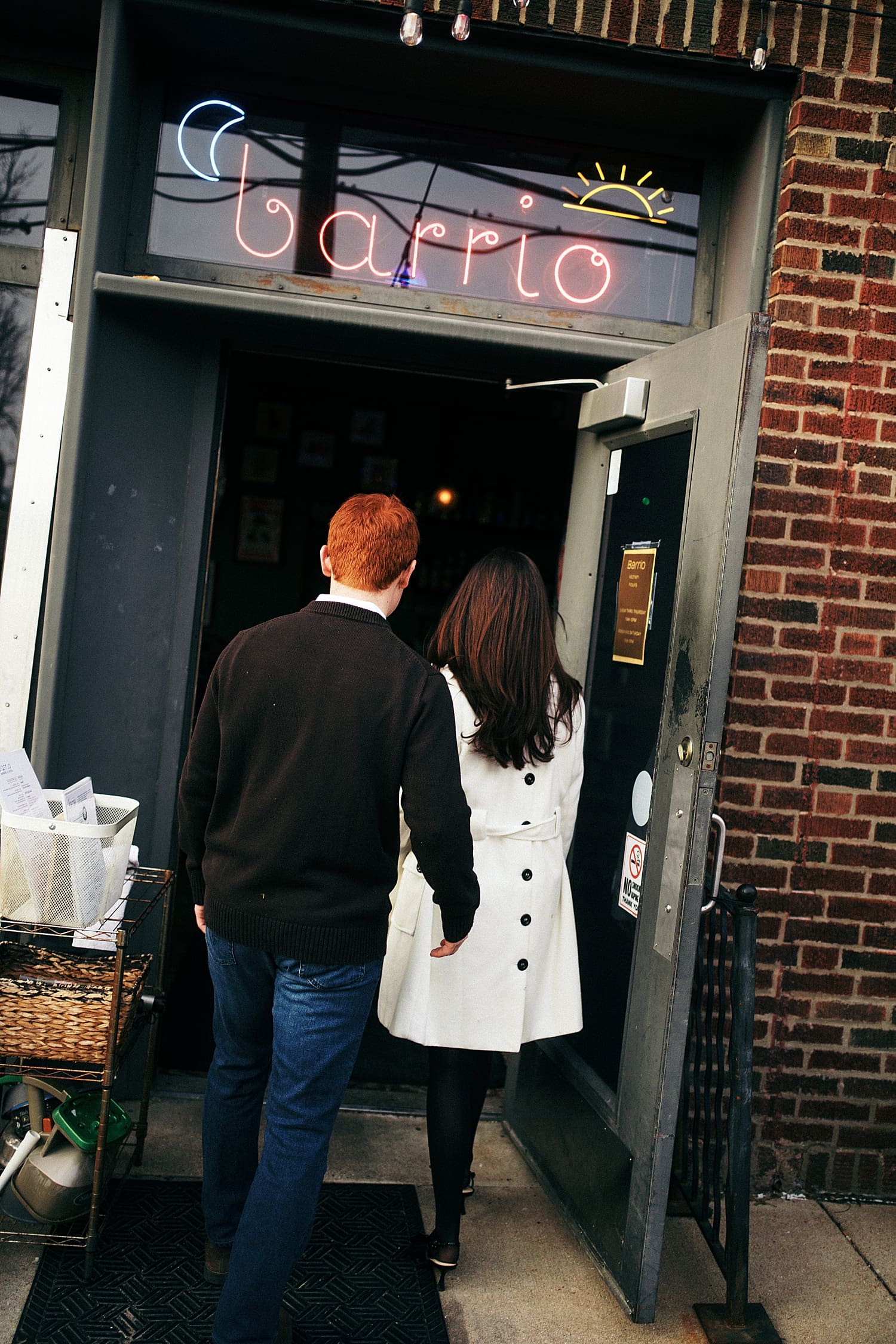 two people walk into Barrio in DeMun by Camille Meers Photography