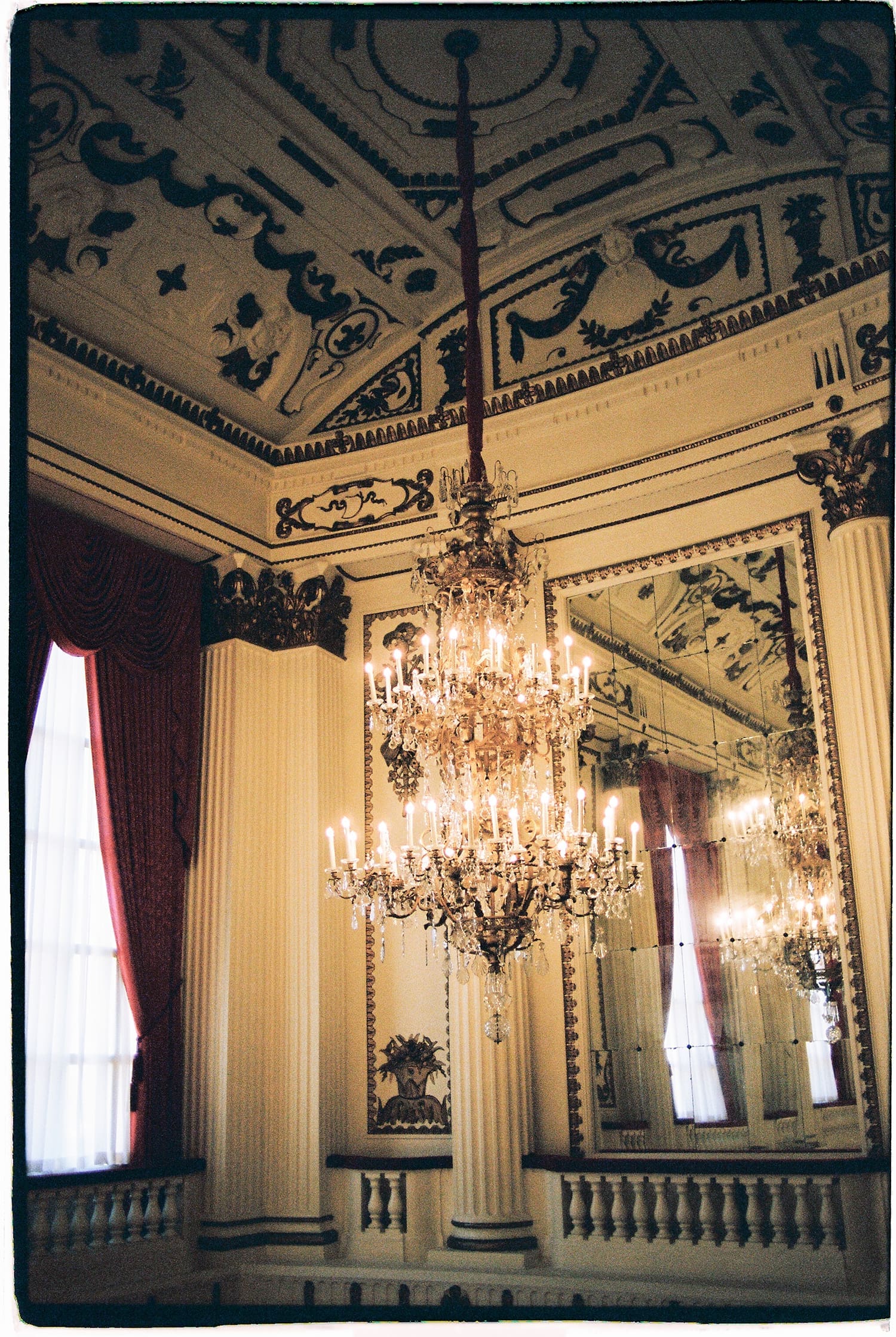 large two tier chandelier at in Powell Hall 